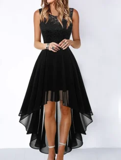 Outlet Women's Cocktail Party Dress Lace Dress Swing Dress Long Dress Maxi Dress Black Pink Wine Sleeveless Pure Color Lace Fall Spring Summer Crew Neck Fashion 2023 S M L XL XXL 3XL Women Cocktail Dress