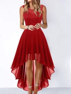 Outlet Women's Cocktail Party Dress Lace Dress Swing Dress Long Dress Maxi Dress Black Pink Wine Sleeveless Pure Color Lace Fall Spring Summer Crew Neck Fashion 2023 S M L XL XXL 3XL Women Cocktail Dress