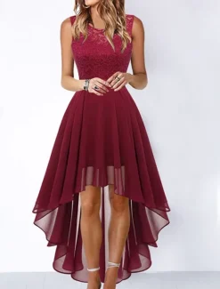 Outlet Women's Cocktail Party Dress Lace Dress Swing Dress Long Dress Maxi Dress Black Pink Wine Sleeveless Pure Color Lace Fall Spring Summer Crew Neck Fashion 2023 S M L XL XXL 3XL Women Cocktail Dress