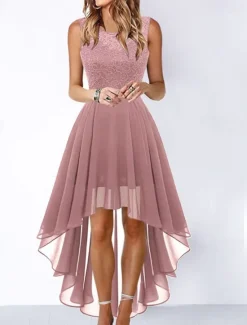 Outlet Women's Cocktail Party Dress Lace Dress Swing Dress Long Dress Maxi Dress Black Pink Wine Sleeveless Pure Color Lace Fall Spring Summer Crew Neck Fashion 2023 S M L XL XXL 3XL Women Cocktail Dress