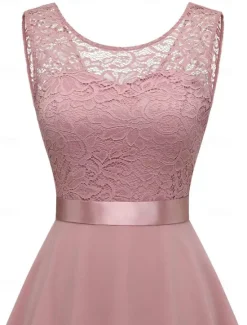 Outlet Women's Cocktail Party Dress Lace Dress Swing Dress Long Dress Maxi Dress Black Pink Wine Sleeveless Pure Color Lace Fall Spring Summer Crew Neck Fashion 2023 S M L XL XXL 3XL Women Cocktail Dress