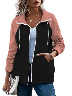 Women's Color Block Basic Long Sleeve Hoodie Regular Tops Street Casual Zip Up Front Pocket White Pink Red Green Army Green Fall & Winter Women Jackets
