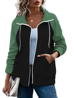 Women's Color Block Basic Long Sleeve Hoodie Regular Tops Street Casual Zip Up Front Pocket White Pink Red Green Army Green Fall & Winter Women Jackets