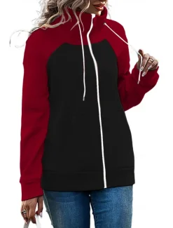 Women's Color Block Basic Long Sleeve Hoodie Regular Tops Street Casual Zip Up Front Pocket White Pink Red Green Army Green Fall & Winter Women Jackets