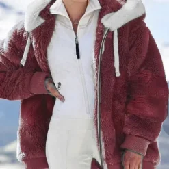 New Women's Color Block Teddy Sherpa Fleece Long Sleeve Cowl Neck Hoodie Regular Tops Dailywear Casual Zipper Pocket Violet Black White Army Green Burgundy Spring Fall Winter Women Hoodies & Sweatshirts