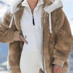 New Women's Color Block Teddy Sherpa Fleece Long Sleeve Cowl Neck Hoodie Regular Tops Dailywear Casual Zipper Pocket Violet Black White Army Green Burgundy Spring Fall Winter Women Hoodies & Sweatshirts