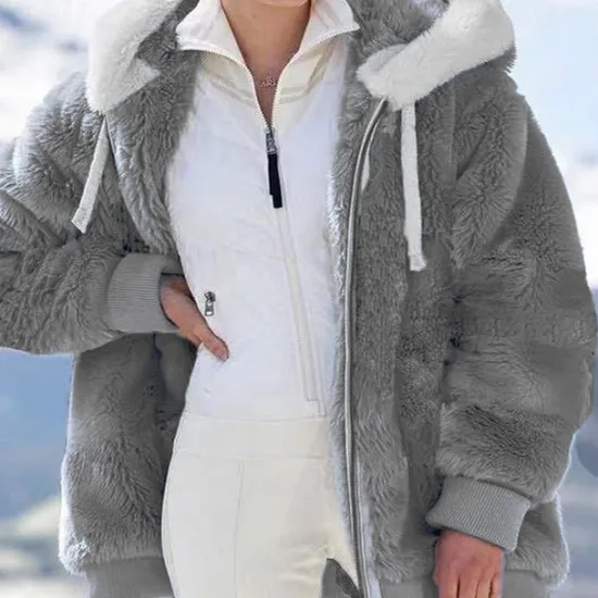 New Women's Color Block Teddy Sherpa Fleece Long Sleeve Cowl Neck Hoodie Regular Tops Dailywear Casual Zipper Pocket Violet Black White Army Green Burgundy Spring Fall Winter Women Hoodies & Sweatshirts