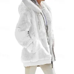 New Women's Color Block Teddy Sherpa Fleece Long Sleeve Cowl Neck Hoodie Regular Tops Dailywear Casual Zipper Pocket Violet Black White Army Green Burgundy Spring Fall Winter Women Hoodies & Sweatshirts