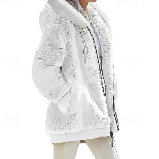 New Women's Color Block Teddy Sherpa Fleece Long Sleeve Cowl Neck Hoodie Regular Tops Dailywear Casual Zipper Pocket Violet Black White Army Green Burgundy Spring Fall Winter Women Hoodies & Sweatshirts