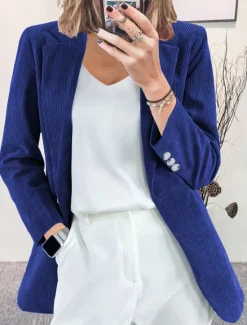 Hot Women's Corduroy Jacket Blazer Formal Button Solid Color Windproof Fashion Regular Fit Outerwear Long Sleeve Fall claret S Women Blazers & Suits