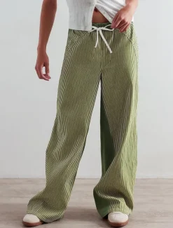 Clearance Women's Cotton Blend Denim Culottes Wide Leg Vacation Vintage Stylish Full Length Mid Waist Striped Patchwork Stripe Comfy Inelastic Outdoor Vacation Home Navy Earthy yellow Black Army Green Women Pants