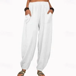 Online Women's Cotton And Linen Lounge Pants Solid Color Loose Casual Pants Home Street Daily Harem Trousers Women Pants