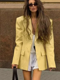 Women's100% Cotton Blazer Comfortable Buttons Elegant Vintage Daily Formal School Formal Vacation Office Single Breasted Short Peaked Lapel Regular Fit Long Sleeve Outerwear Spring Fall Women Shirts|Blazers & Suits