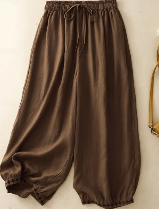 Clearance Women's Cotton Chinos Vintage Basic Full Length High Waist Plain Pocket Drawstring Comfort Outdoor Stretchy Vacation Street Causal White Yellow Khaki Beige Summer Spring Fall Loose Fit Women Pants