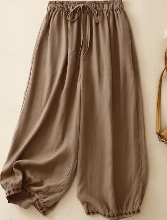 Clearance Women's Cotton Chinos Vintage Basic Full Length High Waist Plain Pocket Drawstring Comfort Outdoor Stretchy Vacation Street Causal White Yellow Khaki Beige Summer Spring Fall Loose Fit Women Pants
