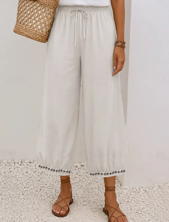 Clearance Women's Cotton Chinos Vintage Basic Full Length High Waist Plain Pocket Drawstring Comfort Outdoor Stretchy Vacation Street Causal White Yellow Khaki Beige Summer Spring Fall Loose Fit Women Pants