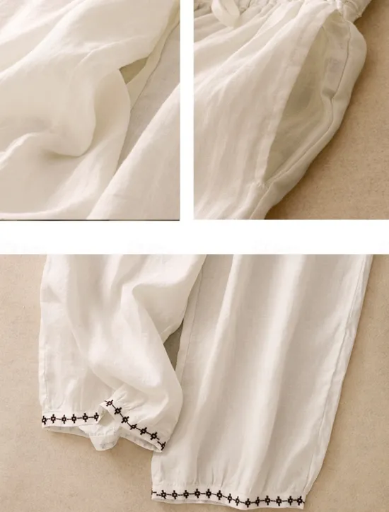 Clearance Women's Cotton Chinos Vintage Basic Full Length High Waist Plain Pocket Drawstring Comfort Outdoor Stretchy Vacation Street Causal White Yellow Khaki Beige Summer Spring Fall Loose Fit Women Pants