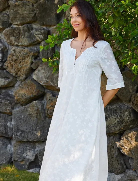 Best Women's Cotton Dress Sundress Floral Midi Dress V-Neck Elegant Empire Waist Short Sleeve Ruched Pocket Summer Spring 2024 Blue Green Women White Dresses