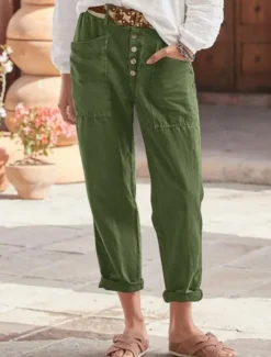 New Women's Cotton Linen Baggy Pants Solid Color Chinos Basic Casual Full Length High Waist Medium Waist Plain Pocket Comfort Outdoor Micro-elastic Vacation Street Daily Army Green Grey Black Red Women Pants