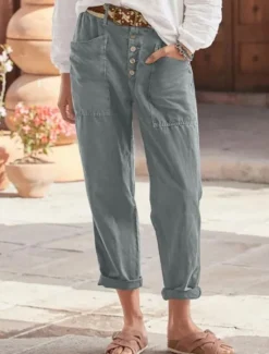New Women's Cotton Linen Baggy Pants Solid Color Chinos Basic Casual Full Length High Waist Medium Waist Plain Pocket Comfort Outdoor Micro-elastic Vacation Street Daily Army Green Grey Black Red Women Pants