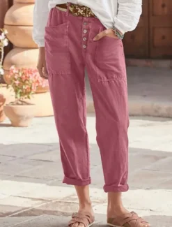New Women's Cotton Linen Baggy Pants Solid Color Chinos Basic Casual Full Length High Waist Medium Waist Plain Pocket Comfort Outdoor Micro-elastic Vacation Street Daily Army Green Grey Black Red Women Pants