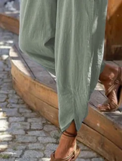 Discount Women's Cotton Linen Baggy Pants Chinos Fashion Streetwear Full Length Medium Waist Plain Pocket Elastic Waistband Comfy Soft Comfortable Micro-elastic Outdoor Street Robin's Egg Blue Black Summer Women Pants