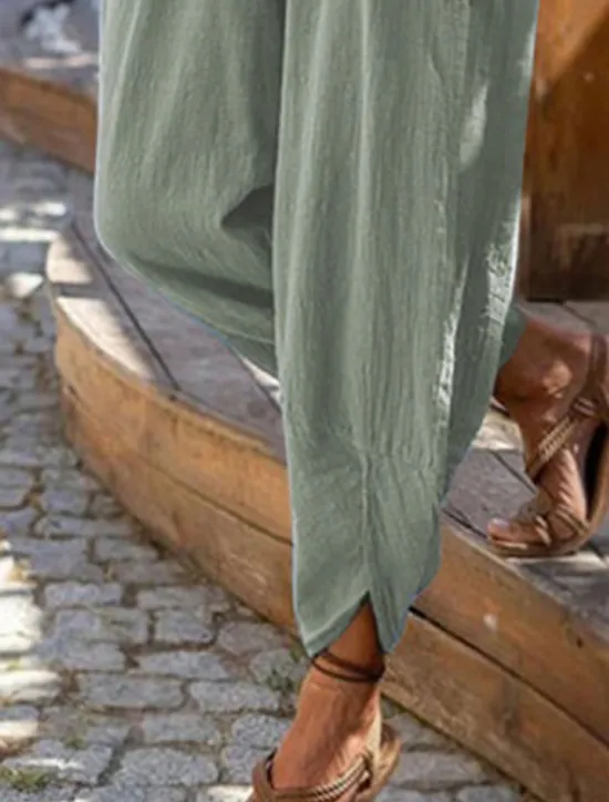 Discount Women's Cotton Linen Baggy Pants Chinos Fashion Streetwear Full Length Medium Waist Plain Pocket Elastic Waistband Comfy Soft Comfortable Micro-elastic Outdoor Street Robin's Egg Blue Black Summer Women Pants