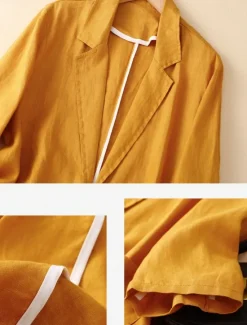 Hot Women's Cotton Linen Blazer Comfortable Breathable Pocket Buttons Vintage Casual Plain Office Street Casual Daily Wear Single Breasted Regular Turndown Regular Fit Long Sleeve Outerwear Black Women Blazers & Suits