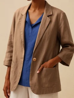 Hot Women's Cotton Linen Blazer Comfortable Breathable Pocket Buttons Vintage Casual Plain Office Street Casual Daily Wear Single Breasted Regular Turndown Regular Fit Long Sleeve Outerwear Black Women Blazers & Suits