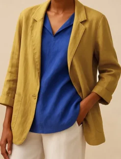 Hot Women's Cotton Linen Blazer Comfortable Breathable Pocket Buttons Vintage Casual Plain Office Street Casual Daily Wear Single Breasted Regular Turndown Regular Fit Long Sleeve Outerwear Black Women Blazers & Suits