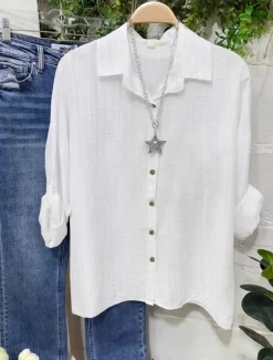 Best Women's Cotton Linen Blouse Solid Color Elegant Stylish Casual Long Sleeve V Neck Regular Tops Daily Holiday Buttons White Yellow Pink Blue Gray Summer Spring Women Shirts