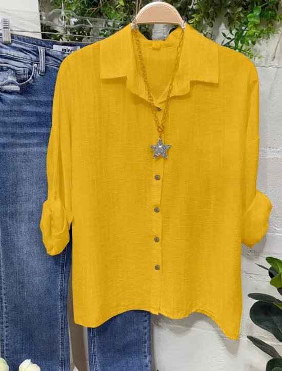Best Women's Cotton Linen Blouse Solid Color Elegant Stylish Casual Long Sleeve V Neck Regular Tops Daily Holiday Buttons White Yellow Pink Blue Gray Summer Spring Women Shirts