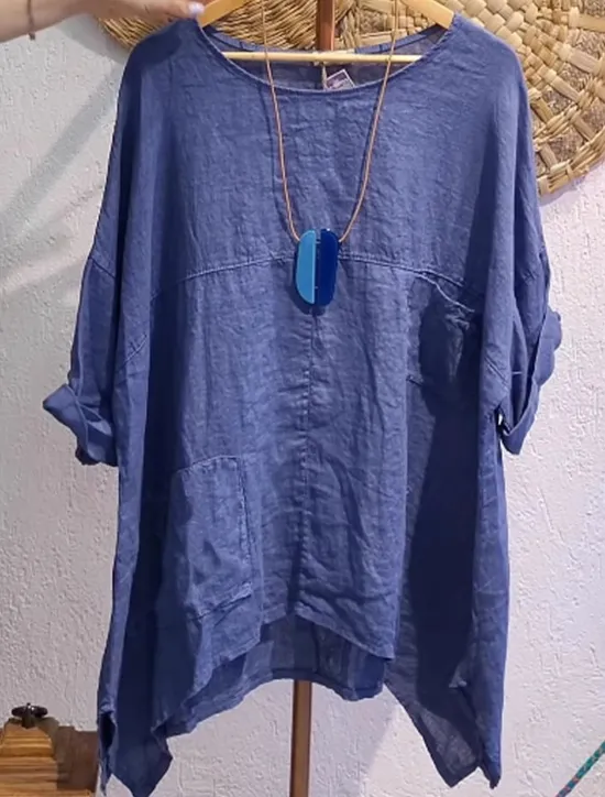 Best Women's Cotton Linen Blouse Solid Color Elegant Casual Half Sleeve Crew Neck Regular Tops Daily Holiday White Navy Blue Blue Orange Brown Summer Fall Women Blouses & Shirts
