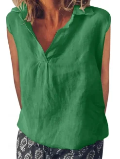 Women's Cotton Linen Camisole Tank Top Solid Color Elegant Stylish Casual Sleeveless V Neck Regular Tops Daily Holiday White Pink Blue Green Summer Spring Women Shirts