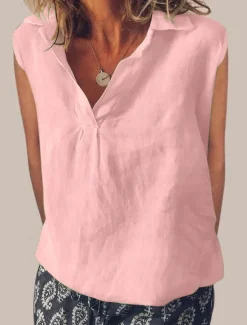 Women's Cotton Linen Camisole Tank Top Solid Color Elegant Stylish Casual Sleeveless V Neck Regular Tops Daily Holiday White Pink Blue Green Summer Spring Women Shirts