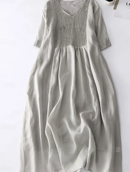 Discount Women's Cotton Linen Midi Dress A Line Dress Summer Dress Casual Daily Regular Fit Plain Half Sleeve Crew Neck White Blue Purple Green Summer Women Dresses|Casual Dress