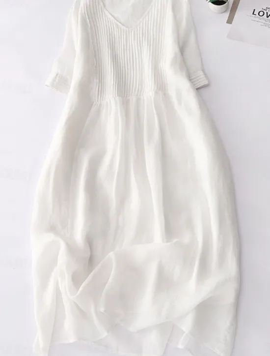 Discount Women's Cotton Linen Midi Dress A Line Dress Summer Dress Casual Daily Regular Fit Plain Half Sleeve Crew Neck White Blue Purple Green Summer Women Dresses|Casual Dress
