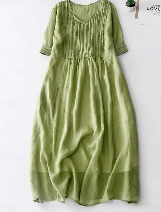 Discount Women's Cotton Linen Midi Dress A Line Dress Summer Dress Casual Daily Regular Fit Plain Half Sleeve Crew Neck White Blue Purple Green Summer Women Dresses|Casual Dress