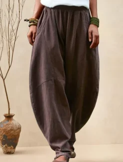 Sale Women's Cotton Linen Pants Chinos Pants Trousers Simple Casual Full Length High Waist Plain Pocket Elastic Waist Baggy Comfort Breathability Soft Micro-elastic Vacation Street Daily Cuticolor Black Women Pants