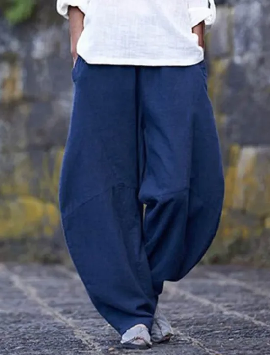 Sale Women's Cotton Linen Pants Chinos Pants Trousers Simple Casual Full Length High Waist Plain Pocket Elastic Waist Baggy Comfort Breathability Soft Micro-elastic Vacation Street Daily Cuticolor Black Women Pants