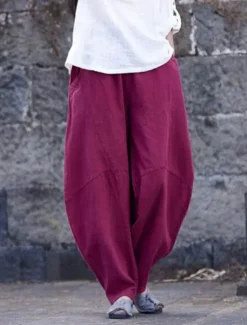 Sale Women's Cotton Linen Pants Chinos Pants Trousers Simple Casual Full Length High Waist Plain Pocket Elastic Waist Baggy Comfort Breathability Soft Micro-elastic Vacation Street Daily Cuticolor Black Women Pants