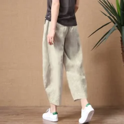 Sale Women's Cotton Linen Pants Pants Trousers Casual Daily Ankle-Length Plain Side Pockets Breathability Comfortable Inelastic Going out Weekend Black Wine Sky Blue Khaki Spring & Summer Regular Fit Women Pants