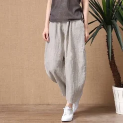 Sale Women's Cotton Linen Pants Pants Trousers Casual Daily Ankle-Length Plain Side Pockets Breathability Comfortable Inelastic Going out Weekend Black Wine Sky Blue Khaki Spring & Summer Regular Fit Women Pants