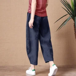 Sale Women's Cotton Linen Pants Pants Trousers Casual Daily Ankle-Length Plain Side Pockets Breathability Comfortable Inelastic Going out Weekend Black Wine Sky Blue Khaki Spring & Summer Regular Fit Women Pants