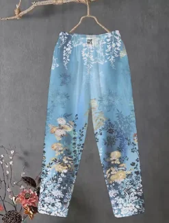 Sale Women's Cotton Linen Pants Slacks Baggy Pants Comfort Chino Ankle-Length Medium Waist Flower Pocket Baggy Print Breathability Micro-elastic Outdoor Daily Light Pink Light Green Light Purple Light Blue Women Pants