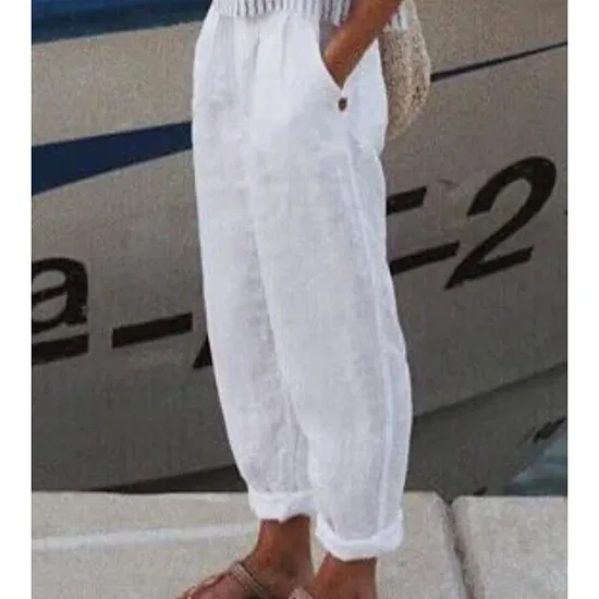 Hot Women's Cotton Linen Pants High Waist Solid Color Wide Leg Breathable Quick Dry Soft Micro-elastic Athletic Casual Athleisure White Blue Green Khaki Spring Fall Loose Fit Women Pants