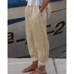 Hot Women's Cotton Linen Pants High Waist Solid Color Wide Leg Breathable Quick Dry Soft Micro-elastic Athletic Casual Athleisure White Blue Green Khaki Spring Fall Loose Fit Women Pants