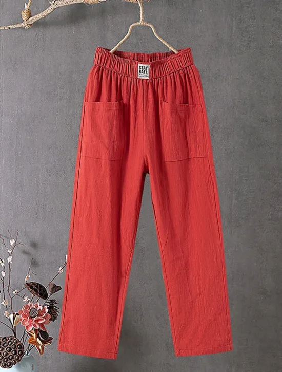 Best Women's Cotton Linen Pants Slacks Baggy Pants Solid Classic Ankle-Length Mid Waist Pocket Baggy Elastic Drawstring Design Comfort Breathability Soft Micro-elastic Dailywear Casual Black White Red Women Pants