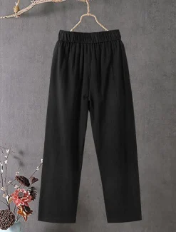 Best Women's Cotton Linen Pants Slacks Baggy Pants Solid Classic Ankle-Length Mid Waist Pocket Baggy Elastic Drawstring Design Comfort Breathability Soft Micro-elastic Dailywear Casual Black White Red Women Pants