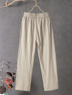 Best Women's Cotton Linen Pants Slacks Baggy Pants Solid Classic Ankle-Length Mid Waist Pocket Baggy Elastic Drawstring Design Comfort Breathability Soft Micro-elastic Dailywear Casual Black White Red Women Pants
